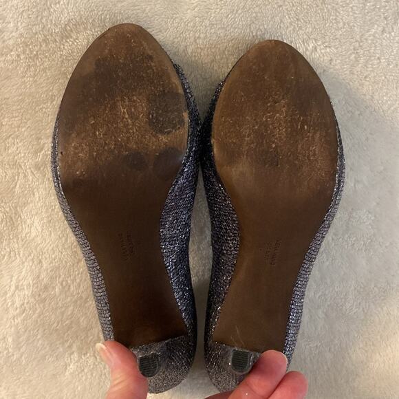 Vera Wang Selima Silver Gunmetal Metallic Peep Toe Platform Heels Size 8 - Picture 4 of 7